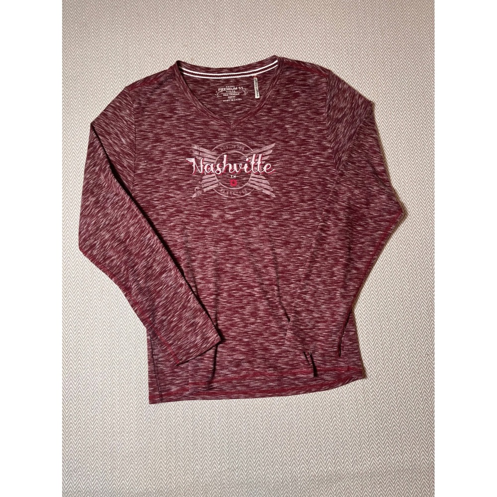 Premium 51 Nashville Pullover‎ Top Women's XL Burgundy Heathered Long Sleeve Tee
